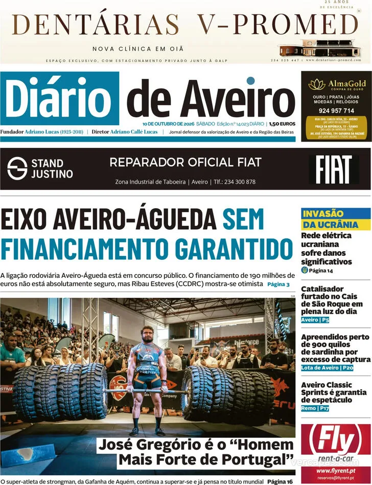 Capa do Diário de Aveiro de domingo, 11 de outubro de 2026