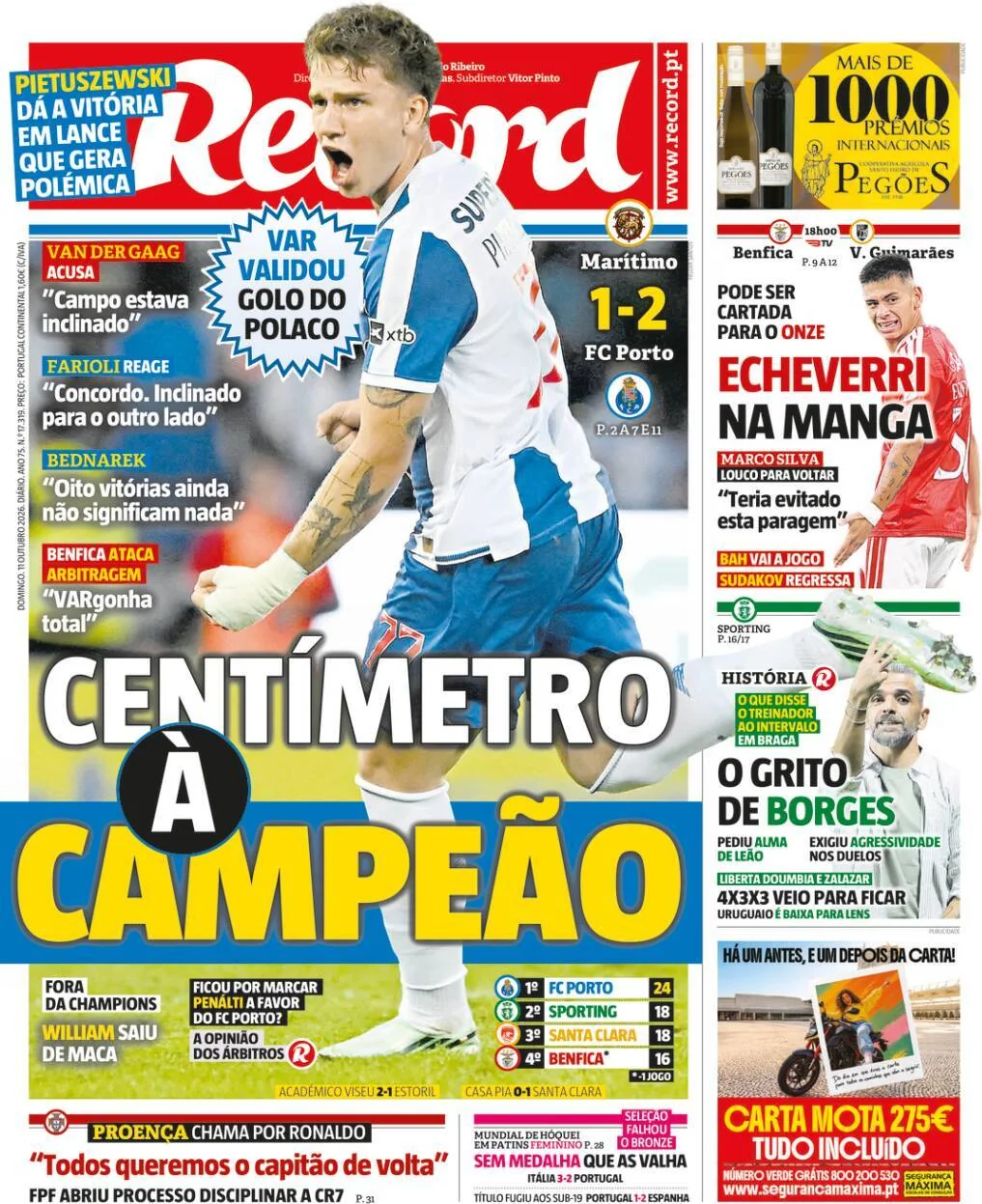 Capa do Record de domingo, 11 de outubro de 2026