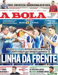Capa do A Bola de segunda-feira, 12 de outubro de 2026
