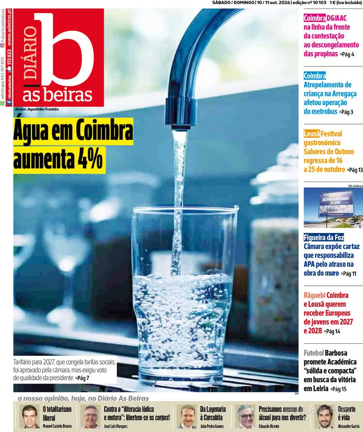 Capa do Diário As Beiras de segunda-feira, 12 de outubro de 2026