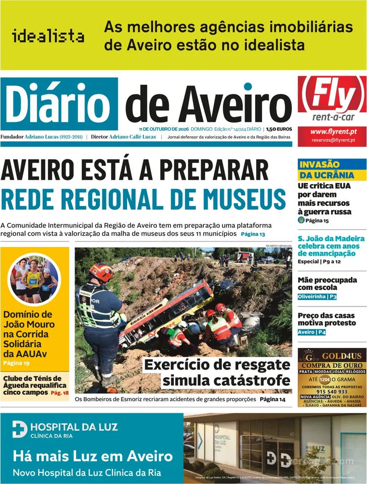 Capa do Diário de Aveiro de segunda-feira, 12 de outubro de 2026