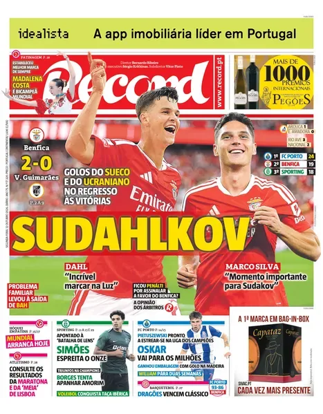 Capa do Record de segunda-feira, 12 de outubro de 2026