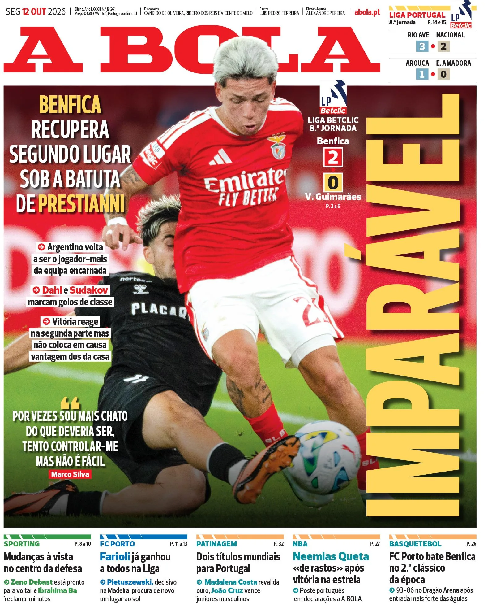 Capa do A Bola de terça-feira, 13 de outubro de 2026