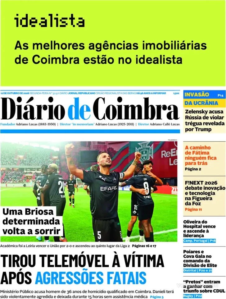 Capa do Diário de Coimbra de terça-feira, 13 de outubro de 2026