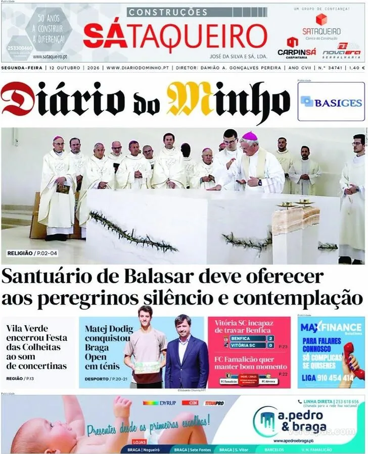 Capa do Diário do Minho de terça-feira, 13 de outubro de 2026