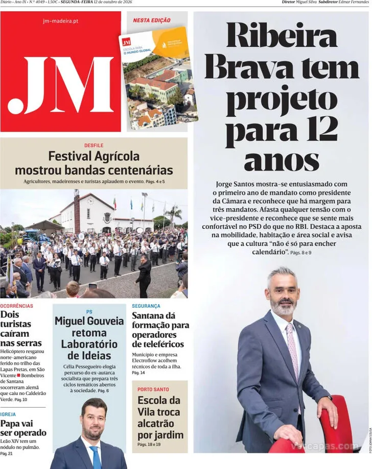 Capa do Jornal da Madeira de terça-feira, 13 de outubro de 2026