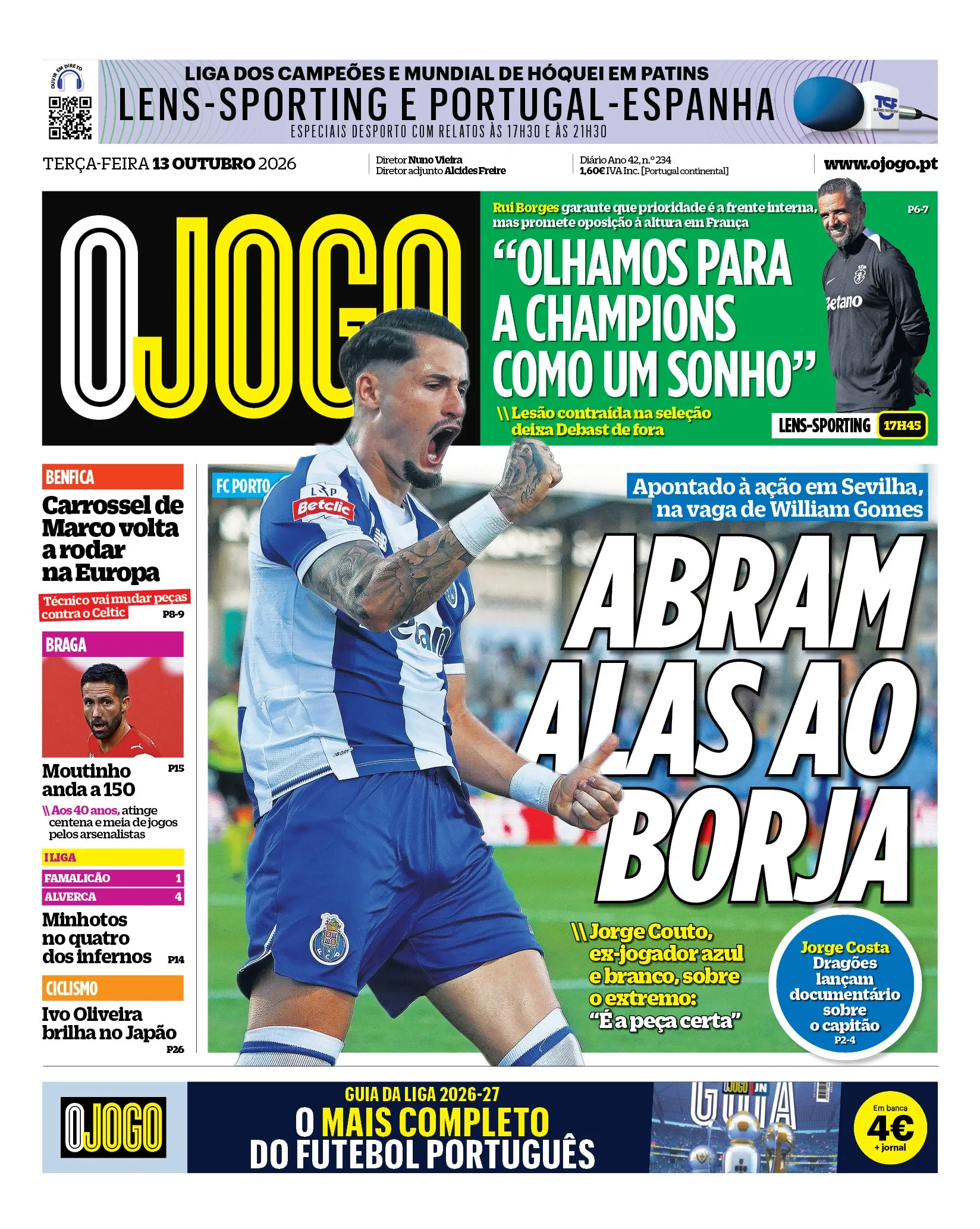 Capa do O Jogo de terça-feira, 13 de outubro de 2026
