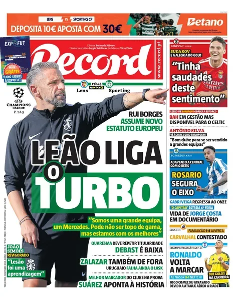 Capa do Record de terça-feira, 13 de outubro de 2026