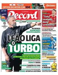 Capa do Record de terça-feira, 13 de outubro de 2026