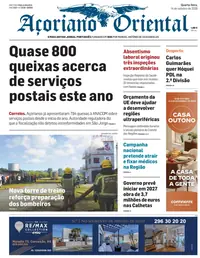 Capa do Açoriano Oriental de quarta-feira, 14 de outubro de 2026