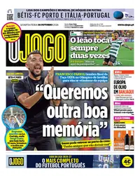 Capa do O Jogo de quarta-feira, 14 de outubro de 2026