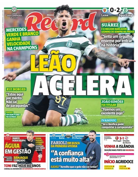 Capa do Record de quarta-feira, 14 de outubro de 2026