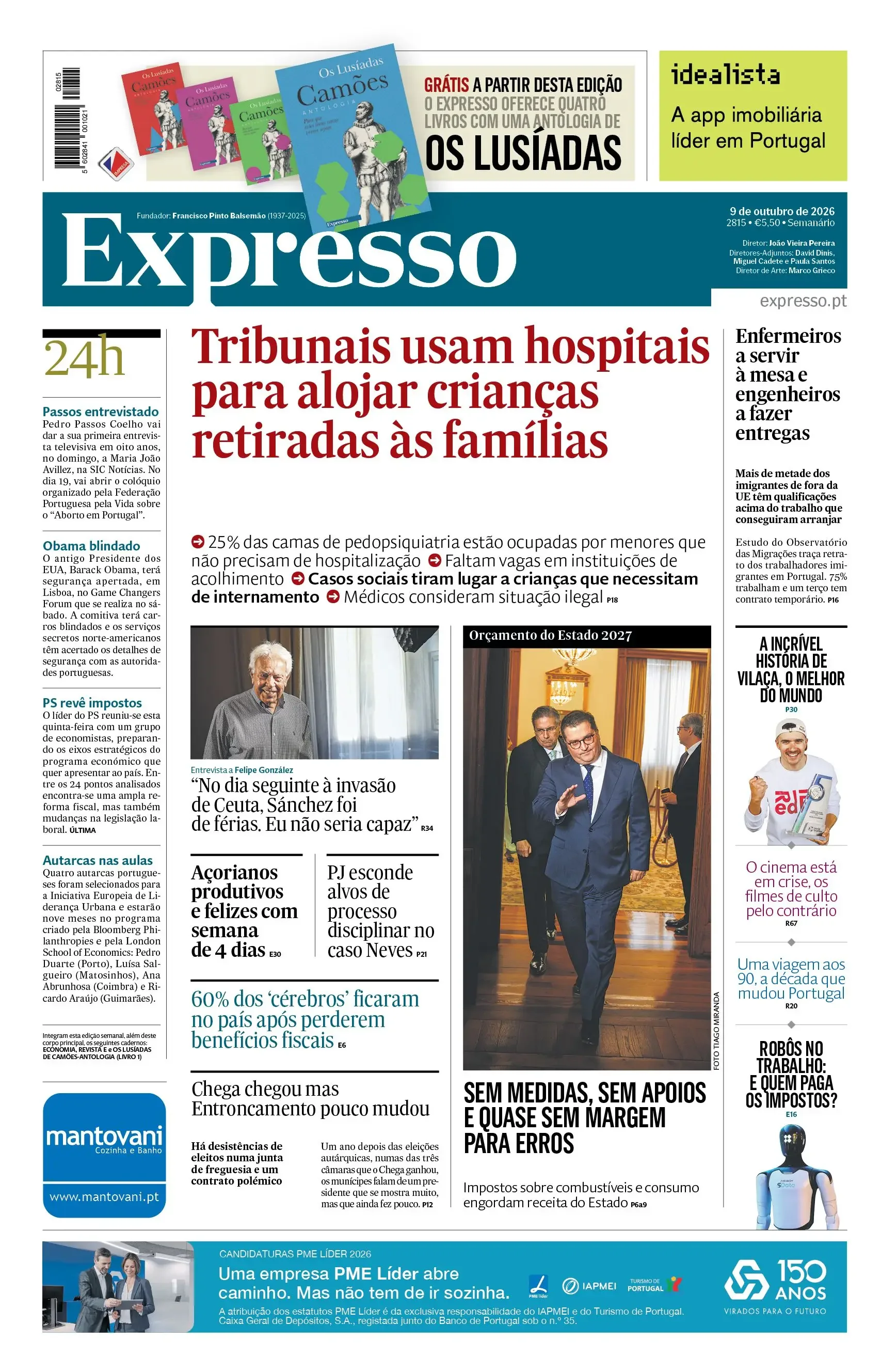 Capa do Expresso de quinta-feira, 15 de outubro de 2026