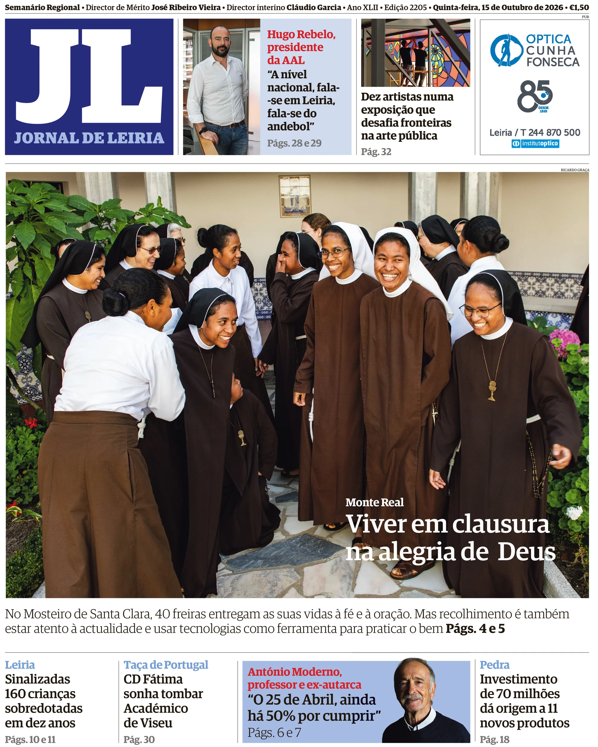 Capa do Jornal de Leiria de quinta-feira, 15 de outubro de 2026