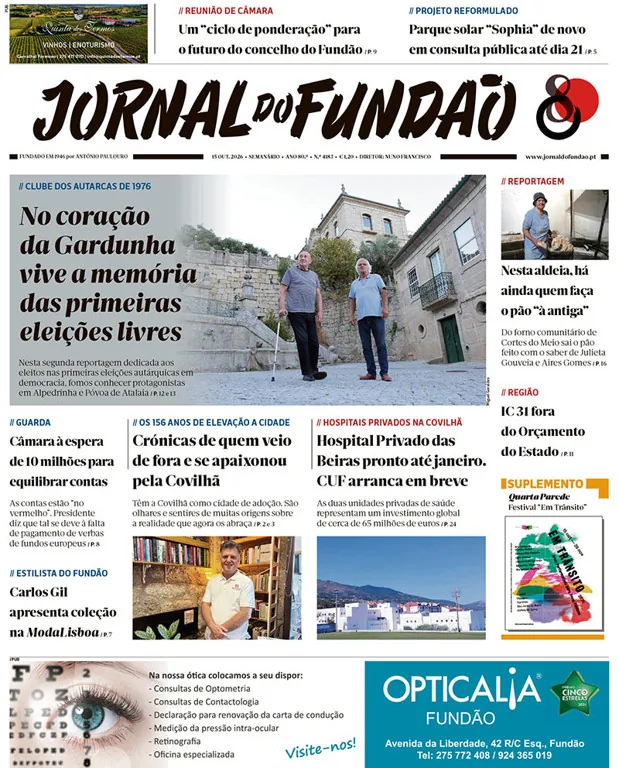 Capa do Jornal do Fundão de quinta-feira, 15 de outubro de 2026