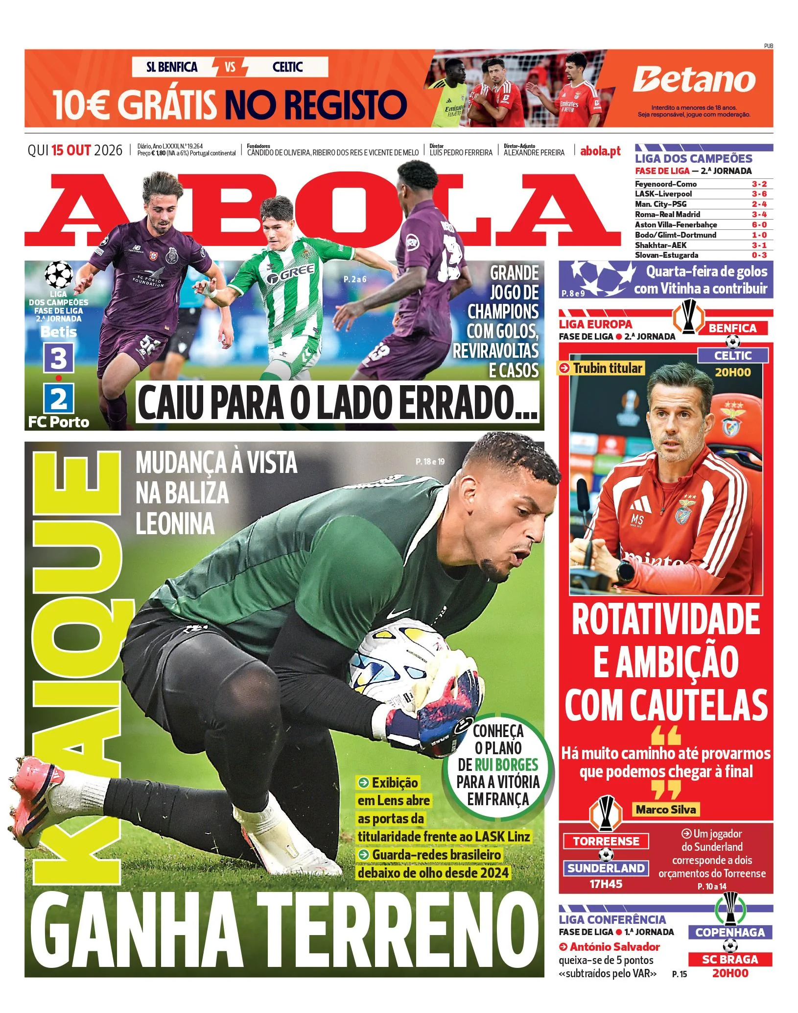 Capa do A Bola de sexta-feira, 16 de outubro de 2026
