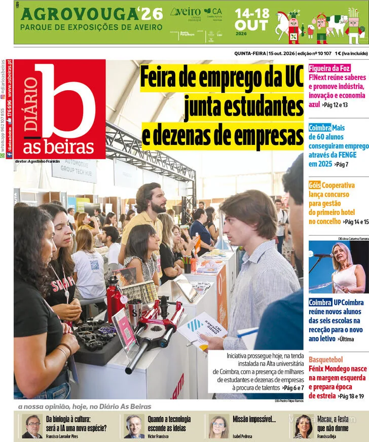 Capa do Diário As Beiras de sexta-feira, 16 de outubro de 2026