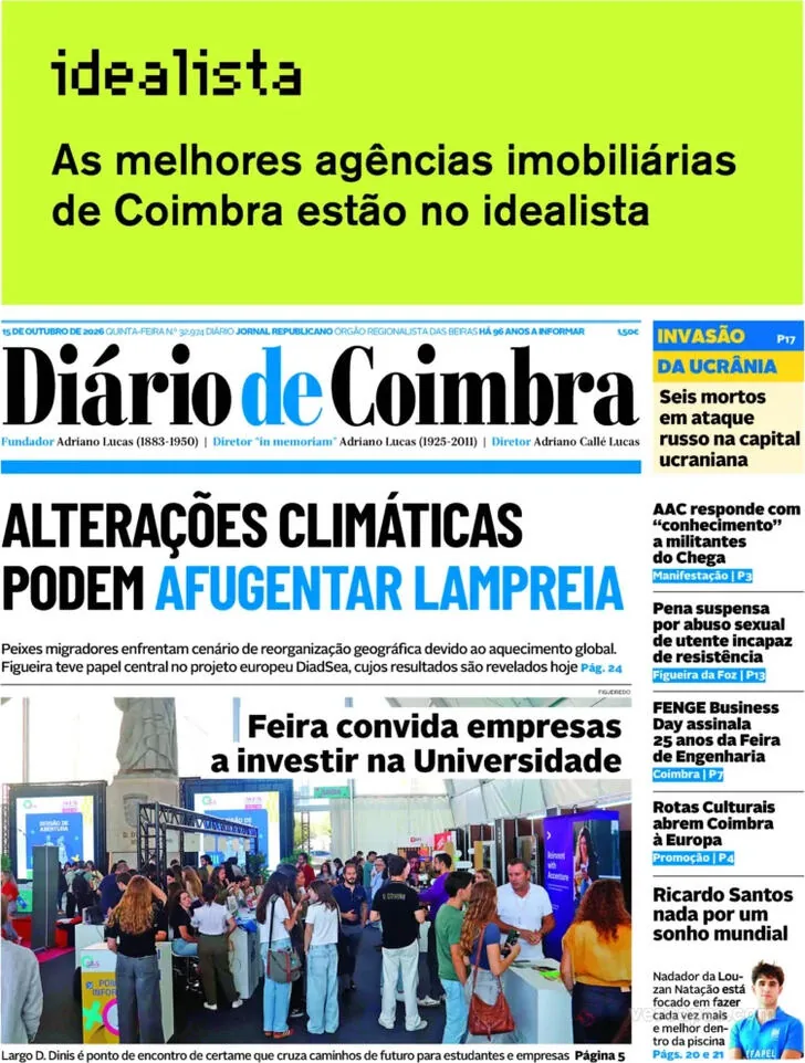Capa do Diário de Coimbra de sexta-feira, 16 de outubro de 2026