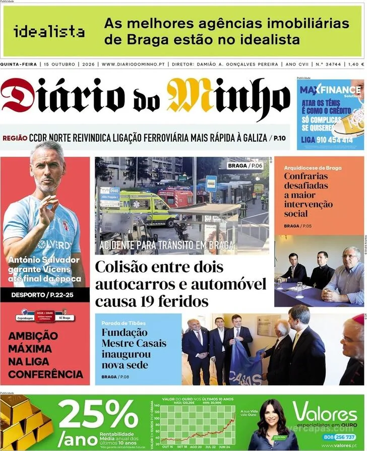 Capa do Diário do Minho de sexta-feira, 16 de outubro de 2026