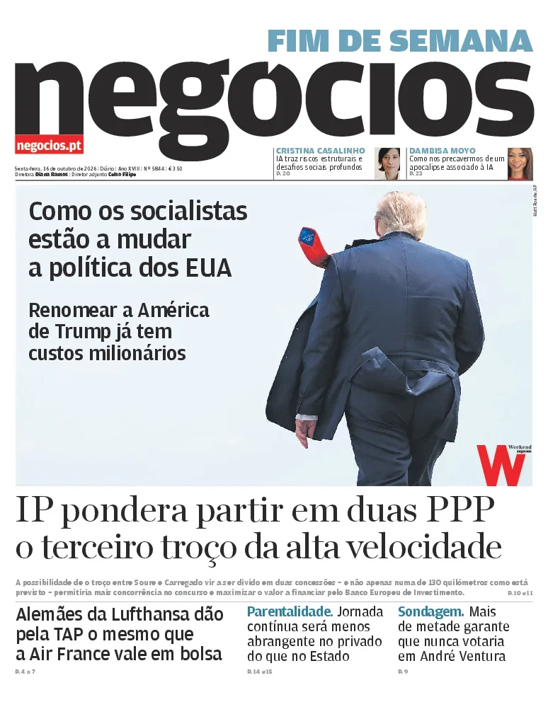 Capa do Jornal de Negócios de sexta-feira, 16 de outubro de 2026