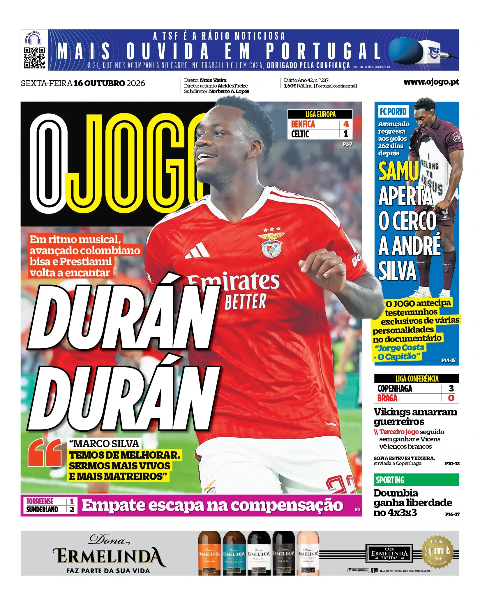 Capa do O Jogo de sexta-feira, 16 de outubro de 2026