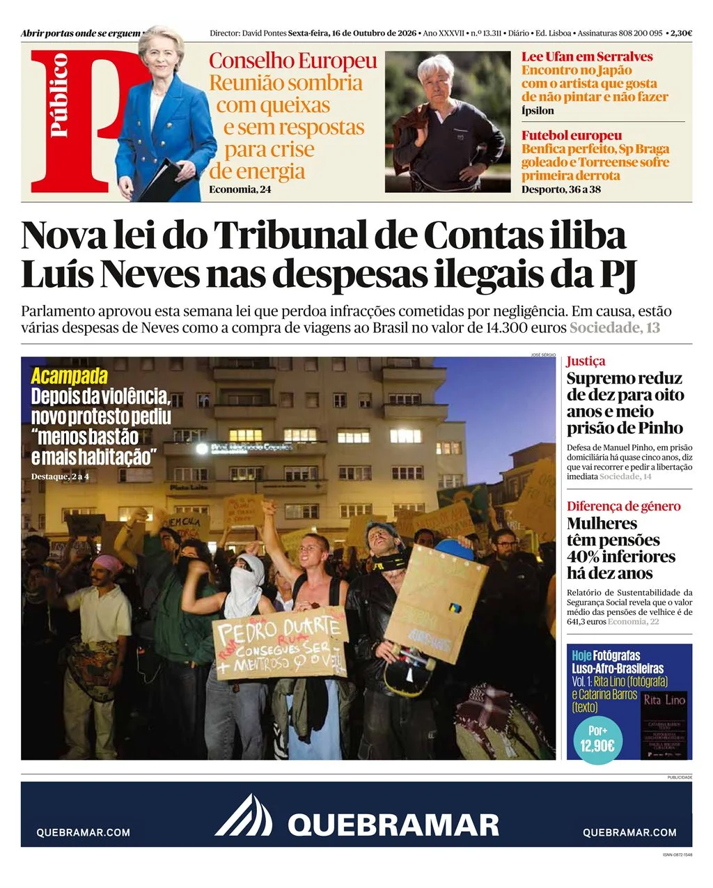 Capa do Público de sexta-feira, 16 de outubro de 2026