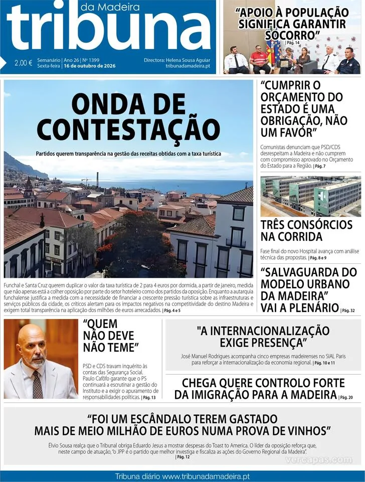 Capa do Tribuna da Madeira de sexta-feira, 16 de outubro de 2026