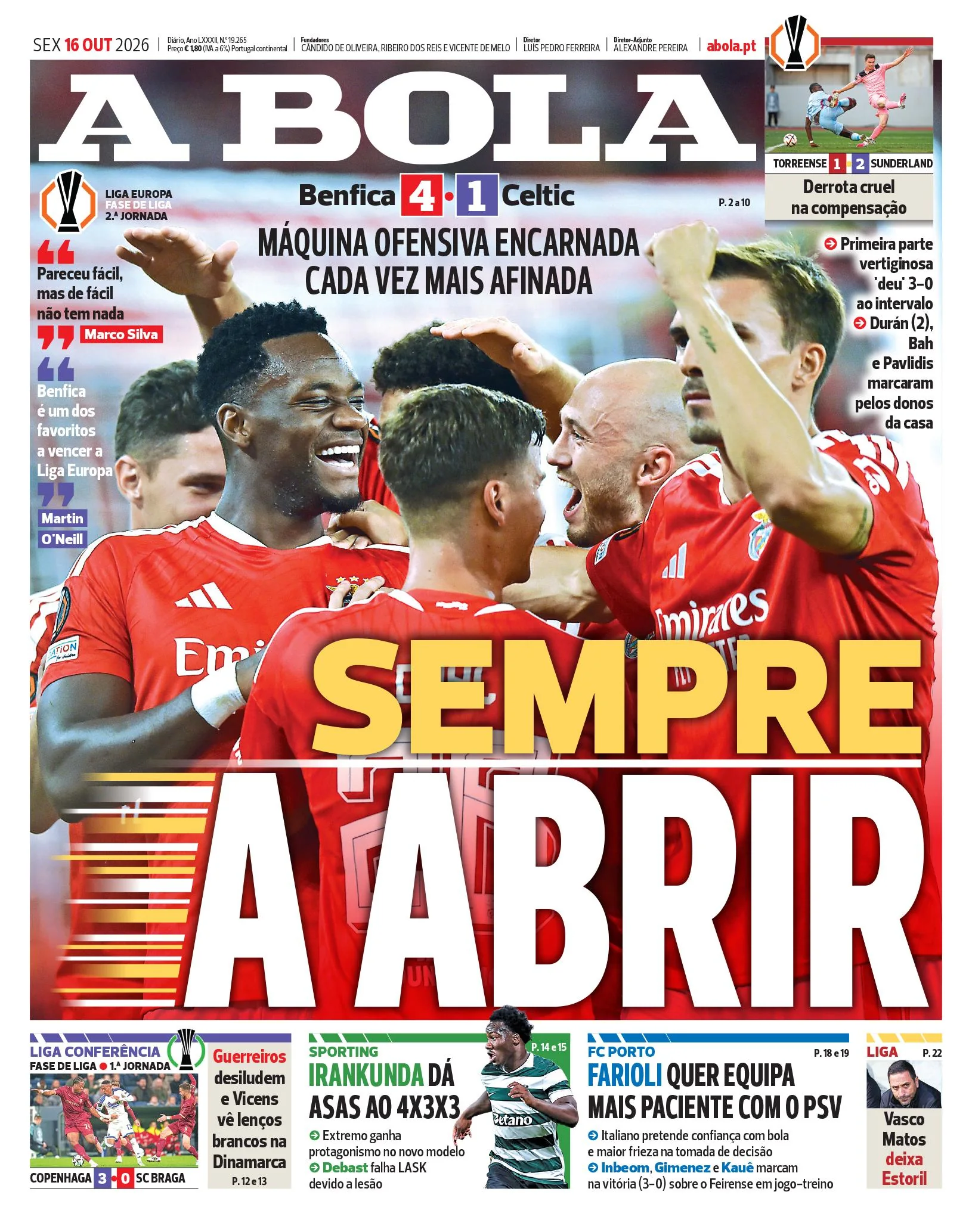 Capa do A Bola de sábado, 17 de outubro de 2026