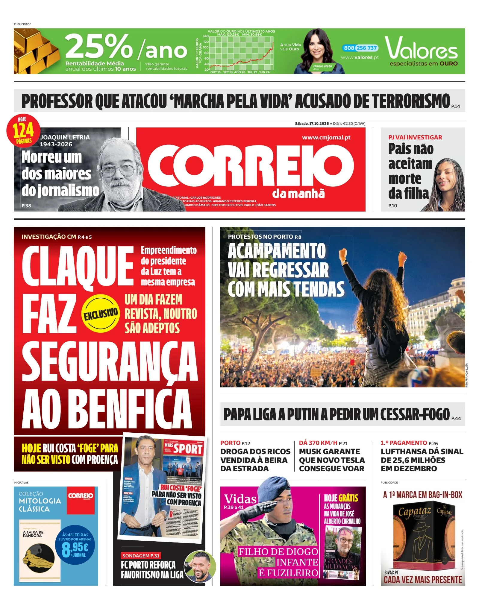 Capa do Correio da Manhã de sábado, 17 de outubro de 2026