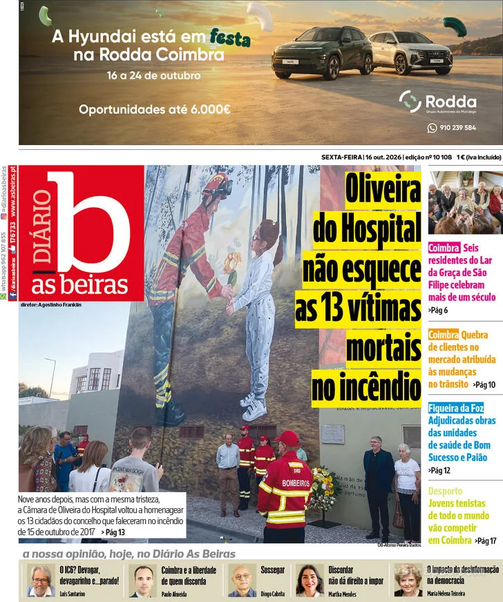 Capa do Diário As Beiras de sábado, 17 de outubro de 2026