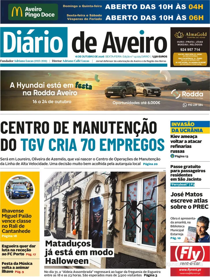 Capa do Diário de Aveiro de sábado, 17 de outubro de 2026