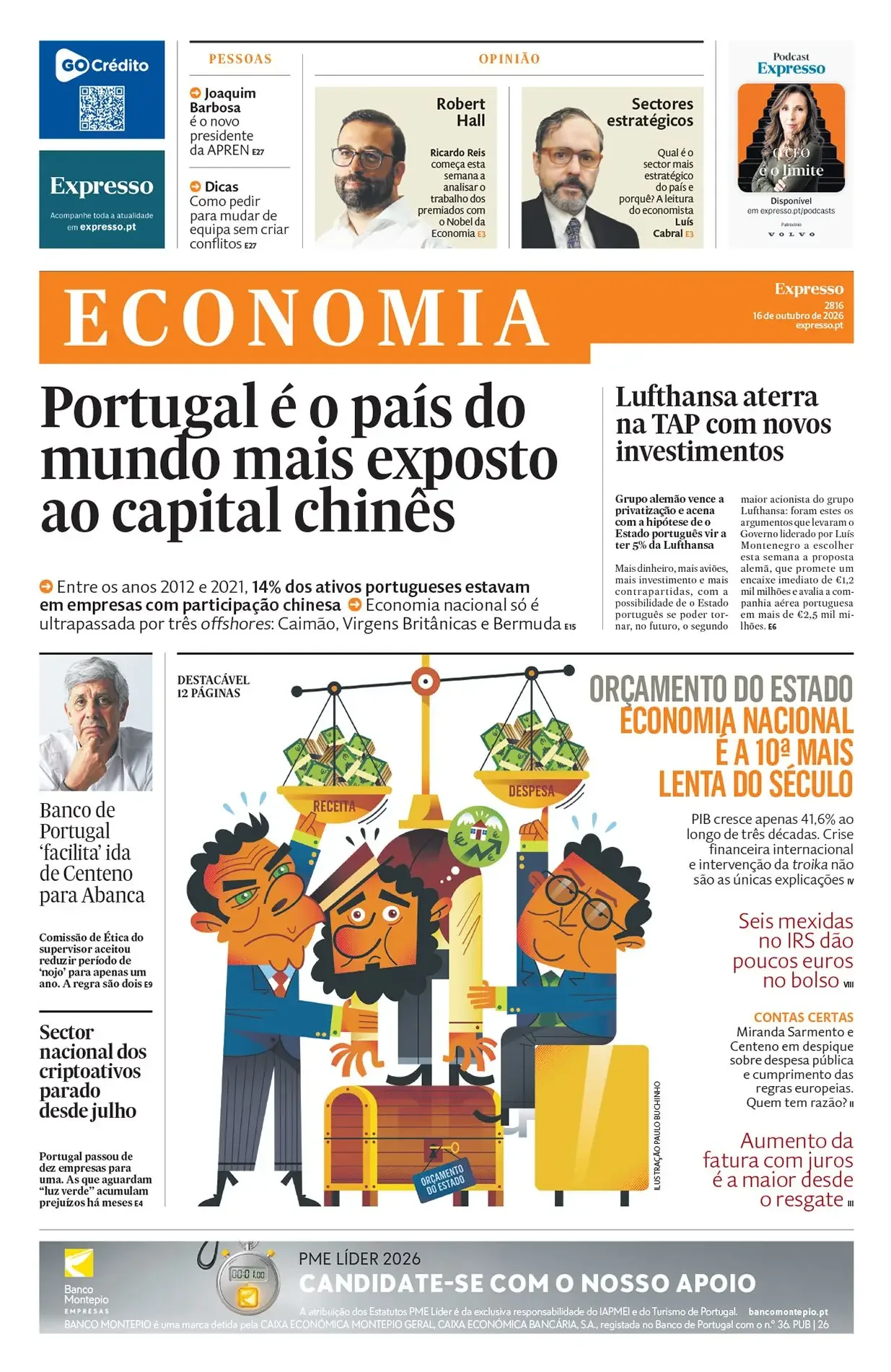 Capa do Expresso Economia de sábado, 17 de outubro de 2026