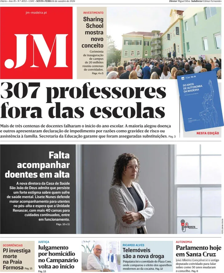 Capa do Jornal da Madeira de sábado, 17 de outubro de 2026