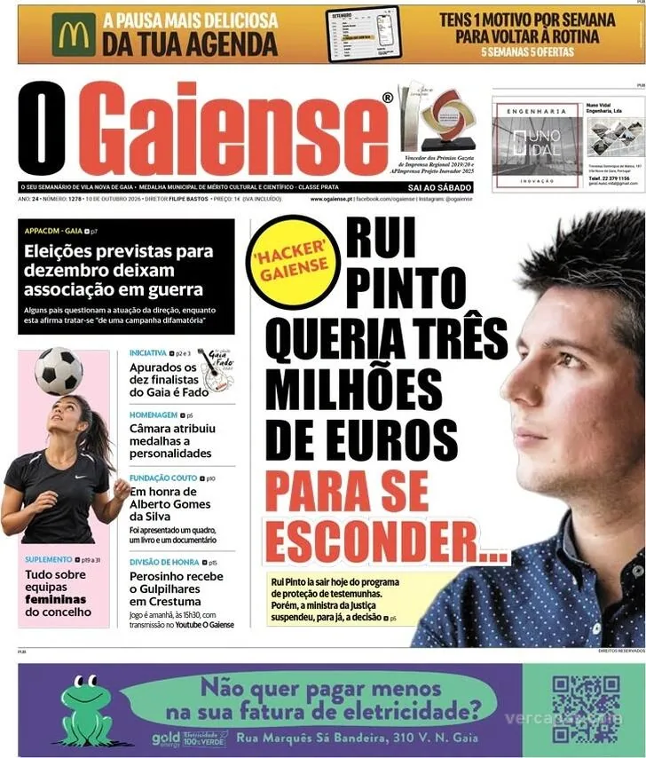 Capa do O Gaiense de sábado, 17 de outubro de 2026