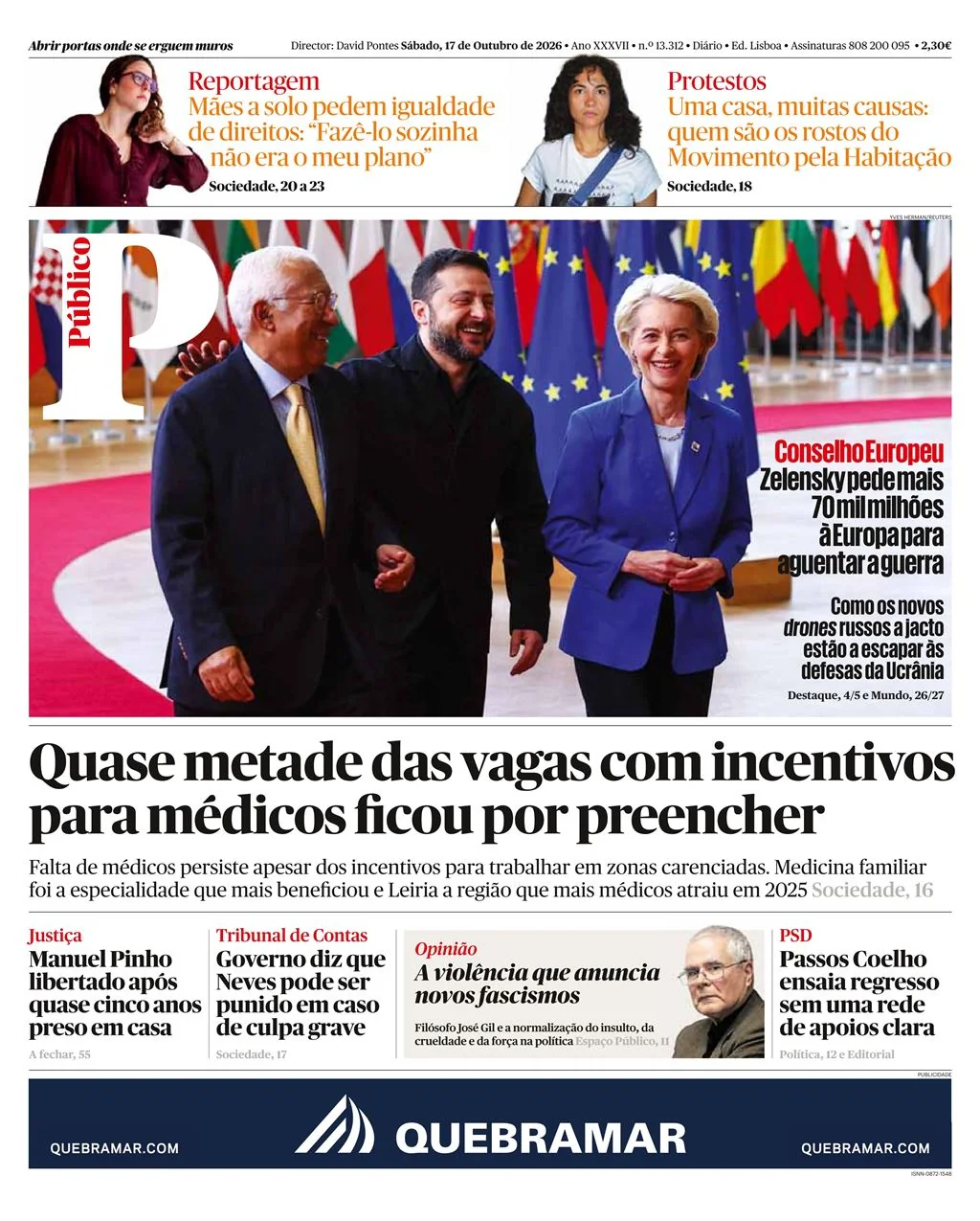 Capa do Público de sábado, 17 de outubro de 2026