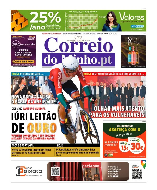 Capa do Correio do Minho de domingo, 18 de outubro de 2026