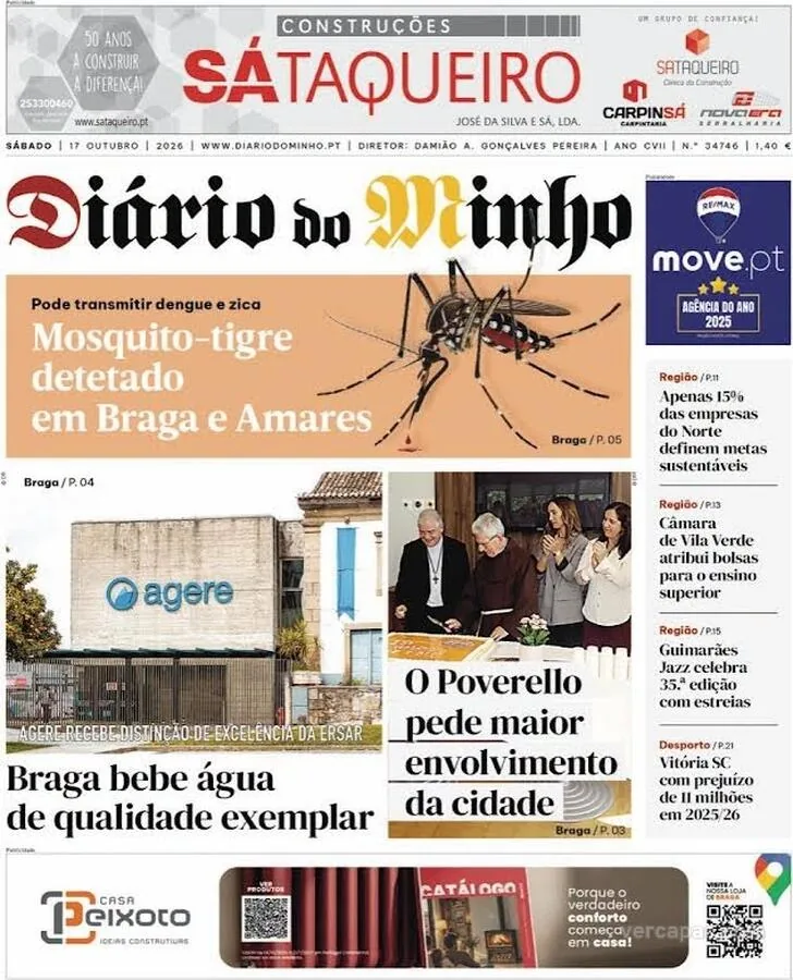 Capa do Diário do Minho de domingo, 18 de outubro de 2026