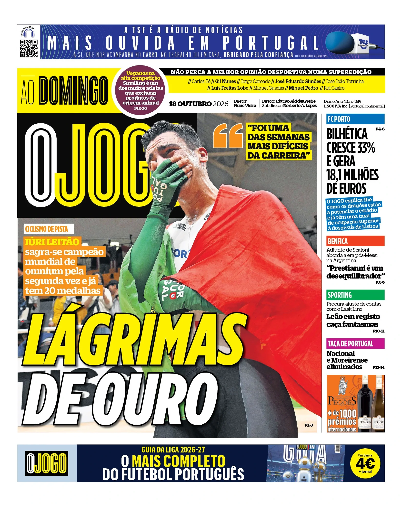 Capa do O Jogo de domingo, 18 de outubro de 2026