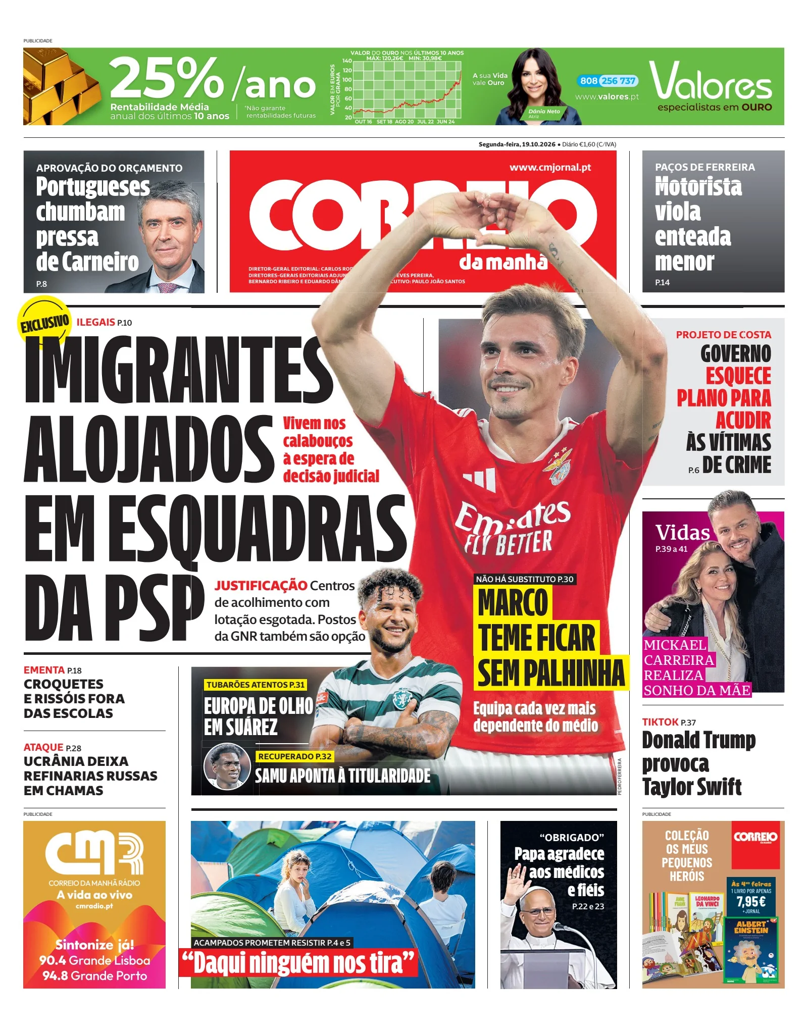 Capa do Correio da Manhã de segunda-feira, 19 de outubro de 2026