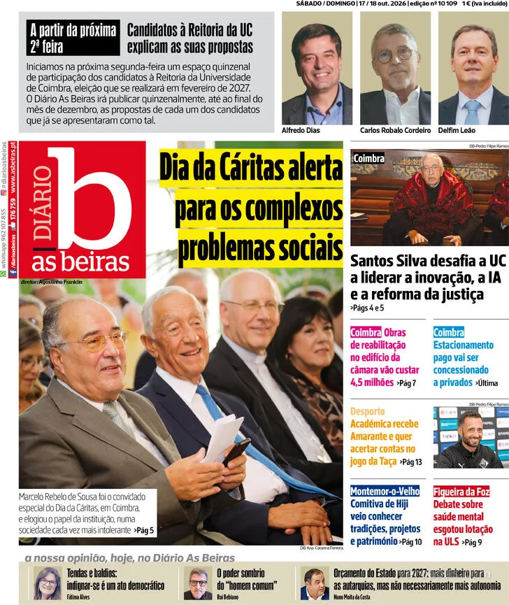 Capa do Diário As Beiras de segunda-feira, 19 de outubro de 2026