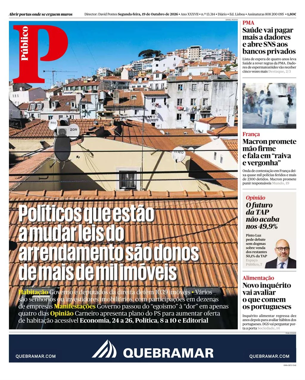 Capa do Público de segunda-feira, 19 de outubro de 2026