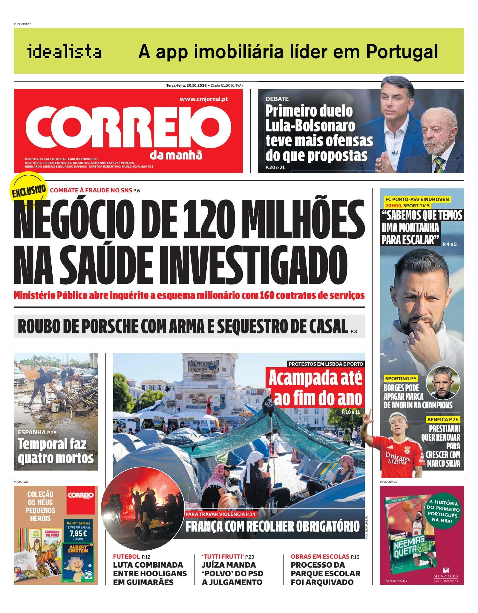Capa do Correio da Manhã de terça-feira, 20 de outubro de 2026