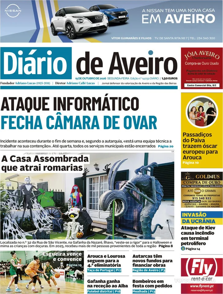 Capa do Diário de Aveiro de terça-feira, 20 de outubro de 2026