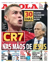 Capa do A Bola de quarta-feira, 21 de outubro de 2026