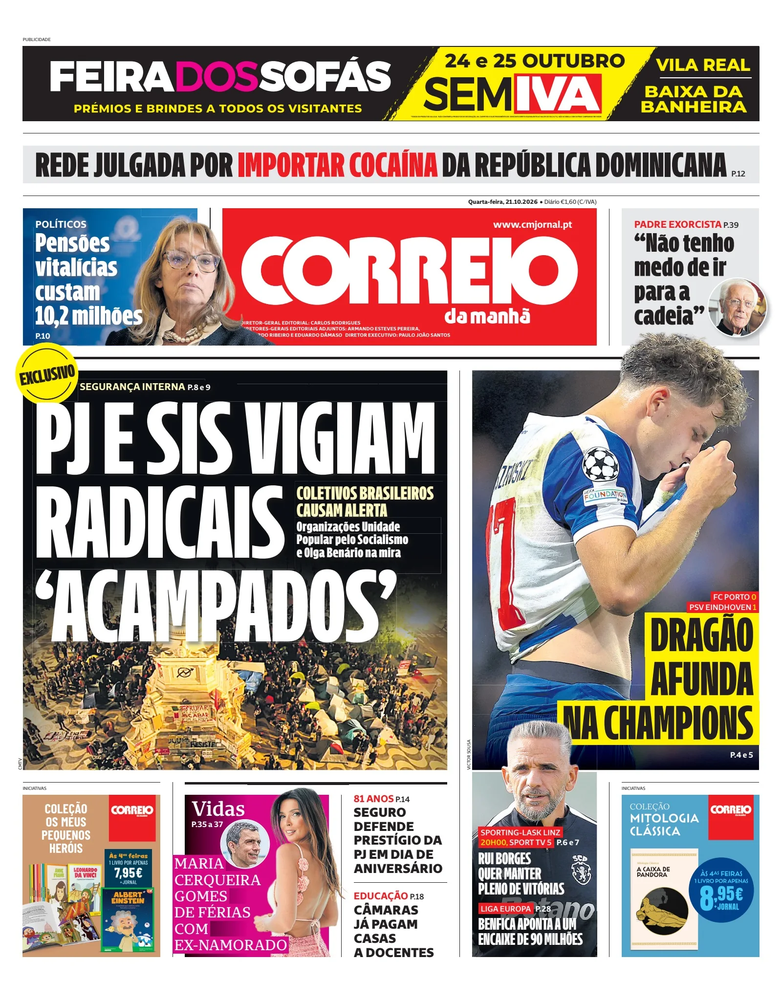 Capa do Correio da Manhã de quarta-feira, 21 de outubro de 2026
