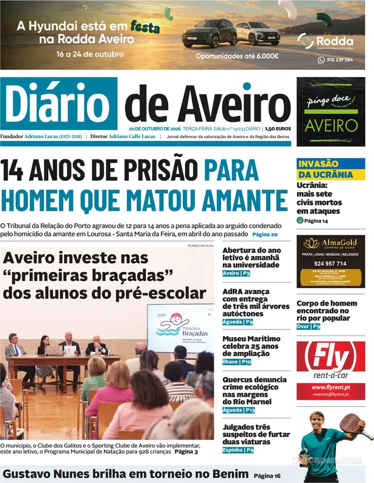 Capa do Diário de Aveiro de quarta-feira, 21 de outubro de 2026