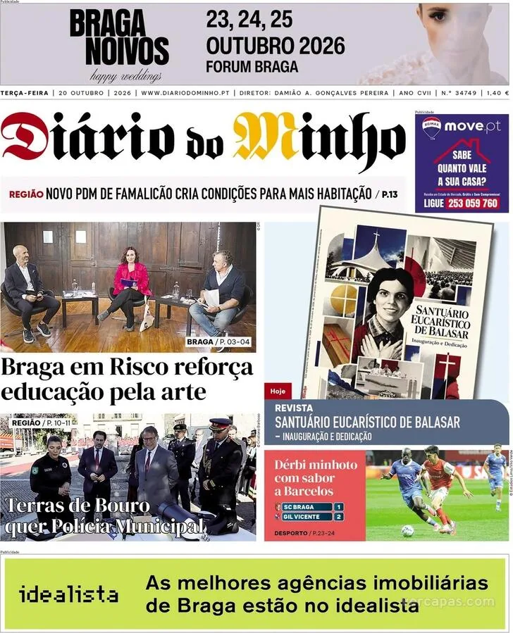Capa do Diário do Minho de quarta-feira, 21 de outubro de 2026