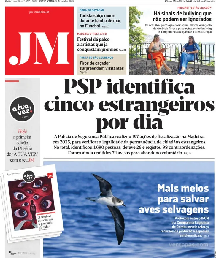 Capa do Jornal da Madeira de quarta-feira, 21 de outubro de 2026