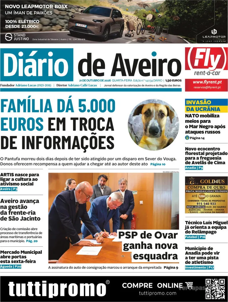 Capa do Diário de Aveiro de quinta-feira, 22 de outubro de 2026