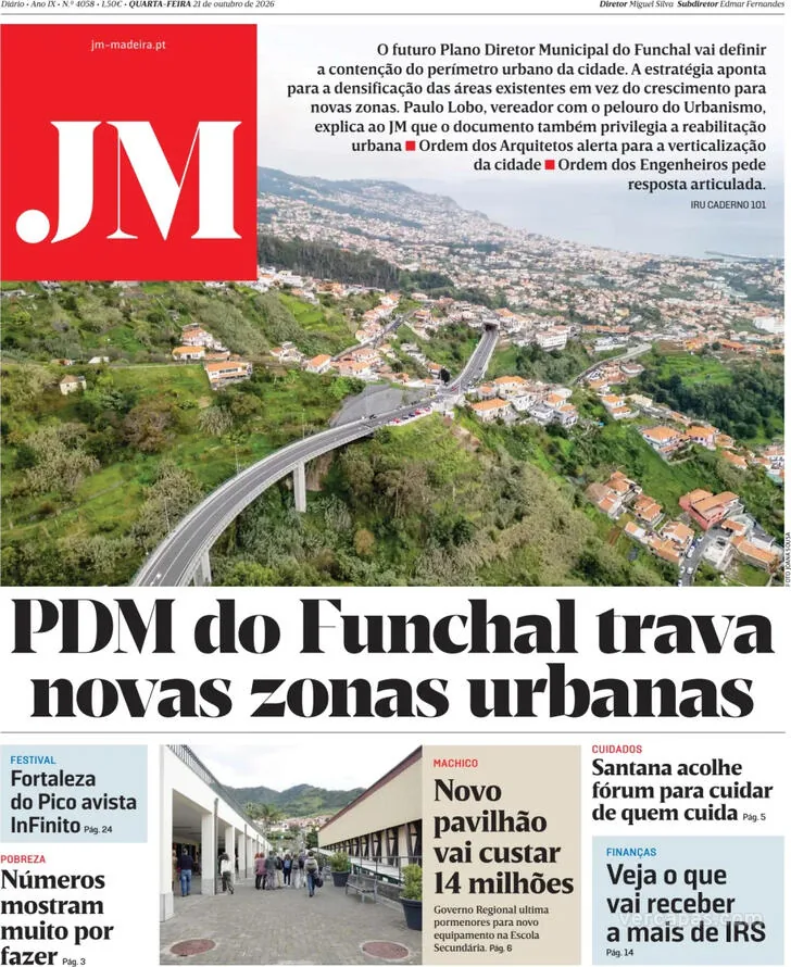 Capa do Jornal da Madeira de quinta-feira, 22 de outubro de 2026